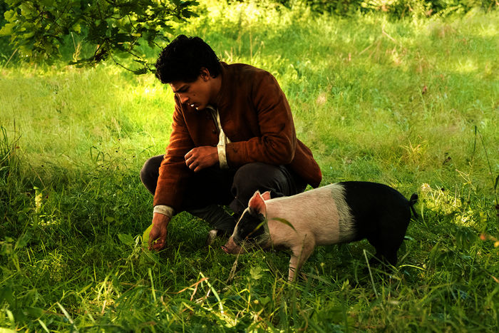 Prinz Augustin aus dem K&ouml;nigreich Lichterwald (Emilio Sakraya) will sich an der &uuml;berheblichen Prinzessin Victoria von Siebenlande (Jeanne Goursaud) rechen und verkleidet sich als Schweinehirt. Bild: Sender/ Michael Rahn