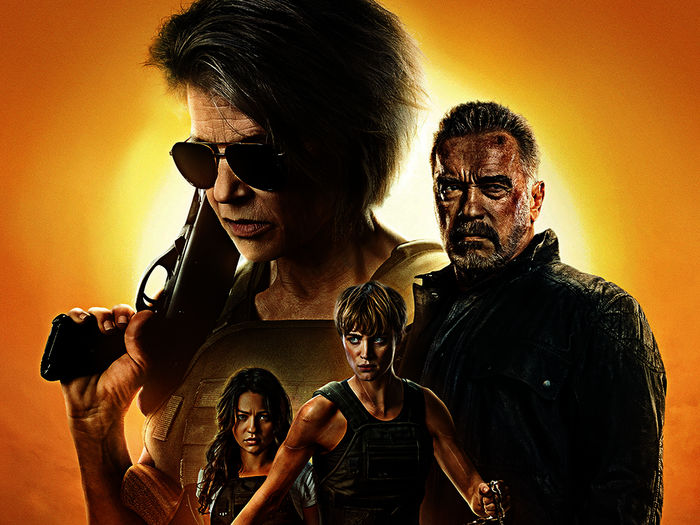 Terminator: Dark Fate: Linda Hamilton (Sarah Connor), Natalia Reyes (Daniella 'Dani' Ramos), Mackenzie Davis (Grace), Arnold Schwarzenegger (Terminator T-800 'Model 101'). Bild: Sender / ORF / Pro7 / 2019 Skydance Productions/Paramount Pictures