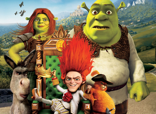 Shrek f&uuml;hrt mit Fiona und seinen drei Kindern ein gl&uuml;ckliches Familienleben. Bild: Sender