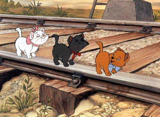 Die wohl erzogenen K&auml;tzchen Marie, Berlioz und Toulouse am Weg nach Hause. Bild: Sender