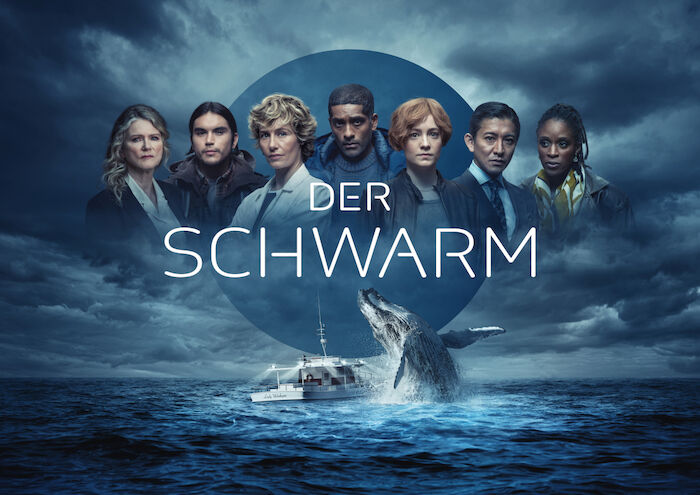 Der Schwarm: Barbara Sukowa (Katherina Lehmann), Joshua Odjick (Leon Anawak), C&eacute;cile de France (C&eacute;cile Roche), Alexander Karim (Sigur Johanson), Leonie Benesch (Charlie Wagner), Takuya Kimura (Mifune), Sharon Duncan-Brewster (Samantha Crowe). Bild: Sender / ORF / ZDF / [M] Serviceplan / Staudinger + Franke 