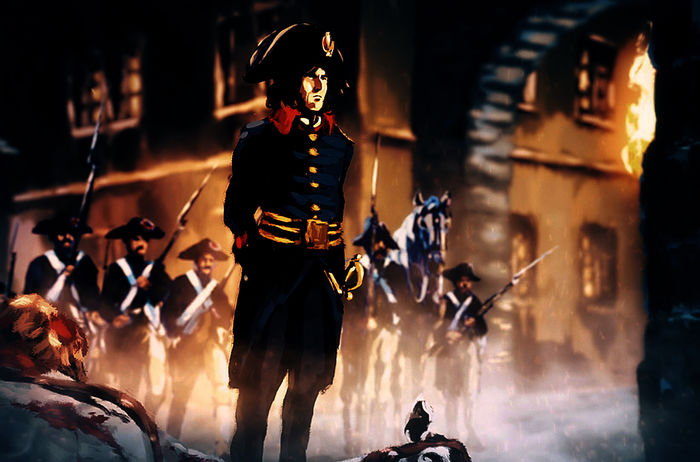 Auf der Pontonbr&uuml;cke von Arcole bei Ronco all&rsquo; Adige &uuml;berlebte der General Napoleon am 15. November 1796 -angeblich die Trikolore schwenkend - die Geschosse des &ouml;sterreichischen Feindes und galt fortan als der Unbesiegbare, den keine Kugel trifft. Bild: Sender / Tournez S'Il Vous Pla&icirc;t Production