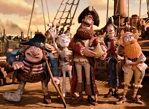 Der Pirat mit Gicht, der Albino-Pirat, der Piratenkapit&auml;n (Originalstimme: Hugh Grant), der Pirat mit Schal, und der &uuml;berraschend kurvenreiche Pirat. Bild: Sony
