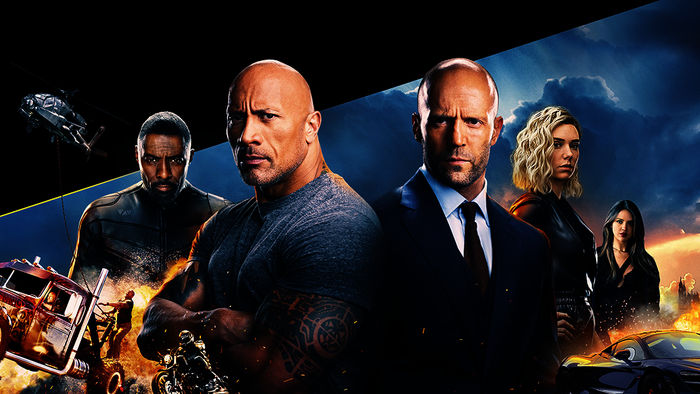 Fast & Furious: Hobbs & Shaw: Idris Elba (Brixton Lore), Dwayne 'The Rock' Johnson (Luke Hobbs), Jason Statham (Deckard Shaw), Vanessa Kirby (Hattie Shaw), Eiza González (Madame M). Bild: Sender/Universal