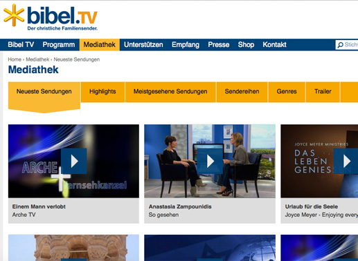 Ein Blick auf die Mediathek von Bibel TV. Bild: Sender